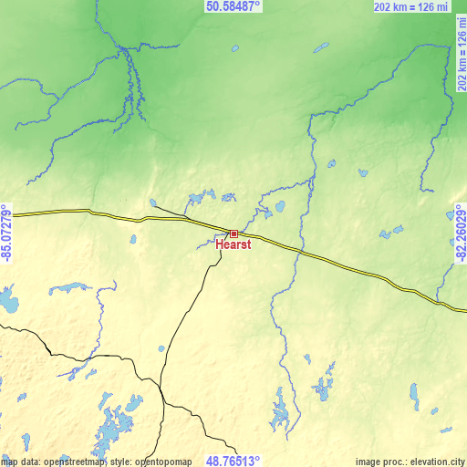 Topographic map of Hearst