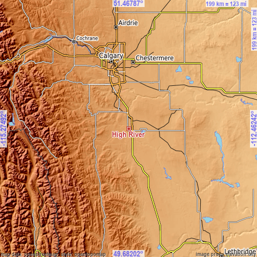 Topographic map of High River