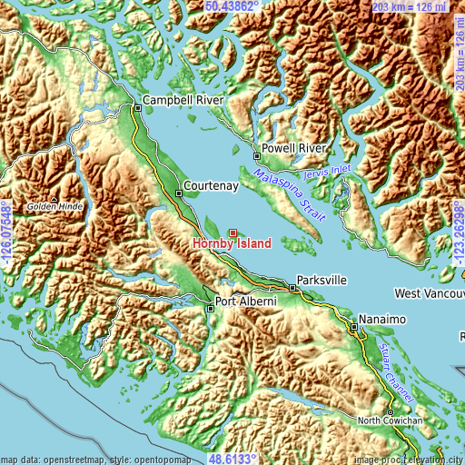 Topographic map of Hornby Island