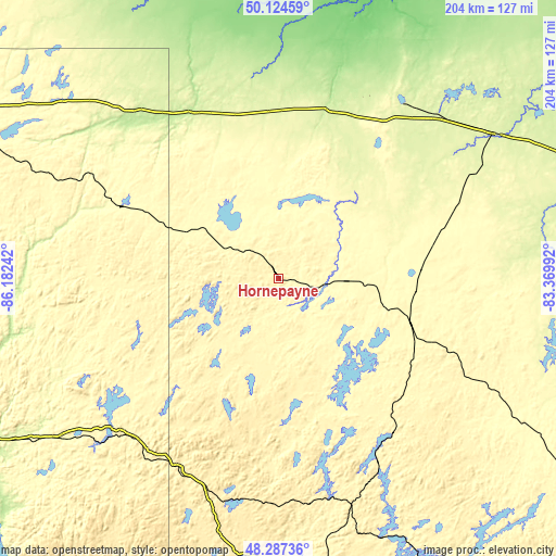 Topographic map of Hornepayne