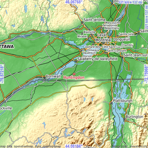 Topographic map of Huntingdon