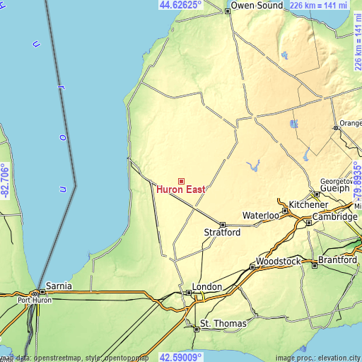 Topographic map of Huron East