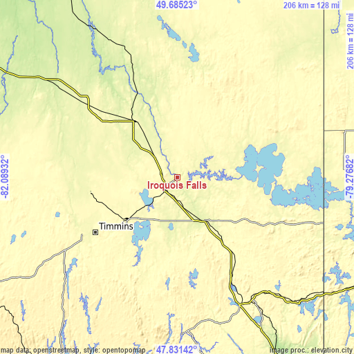 Topographic map of Iroquois Falls
