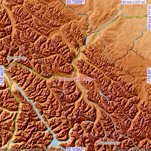 Topographic map of Jasper Park Lodge