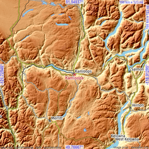 Topographic map of Kamloops