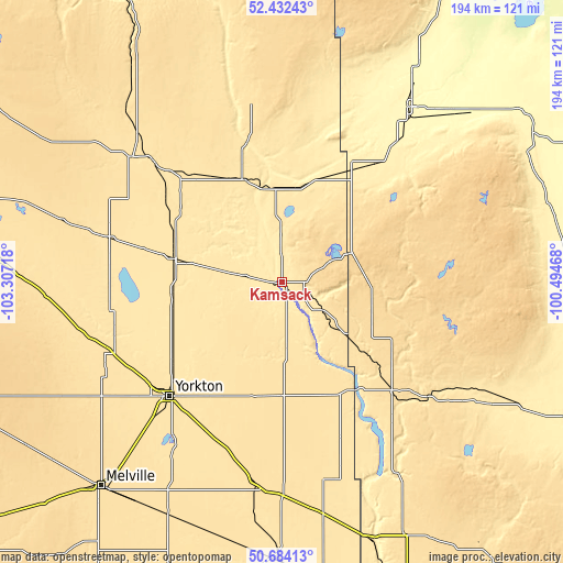 Topographic map of Kamsack