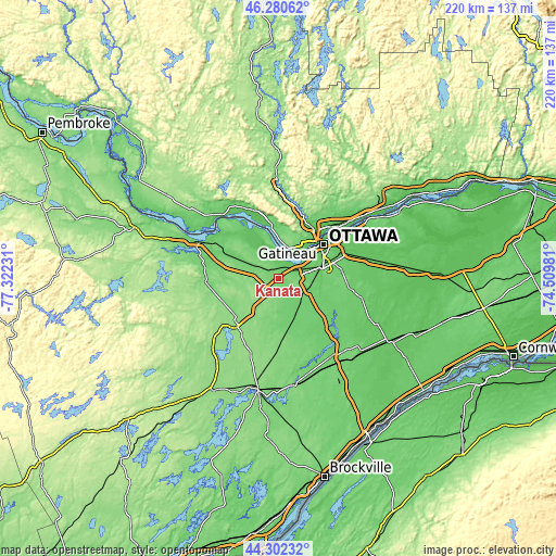 Topographic map of Kanata