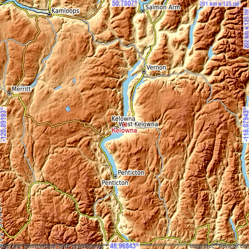 Topographic map of Kelowna