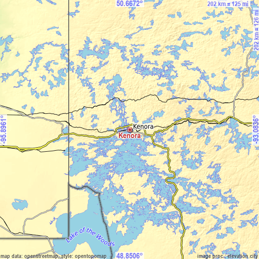 Topographic map of Kenora