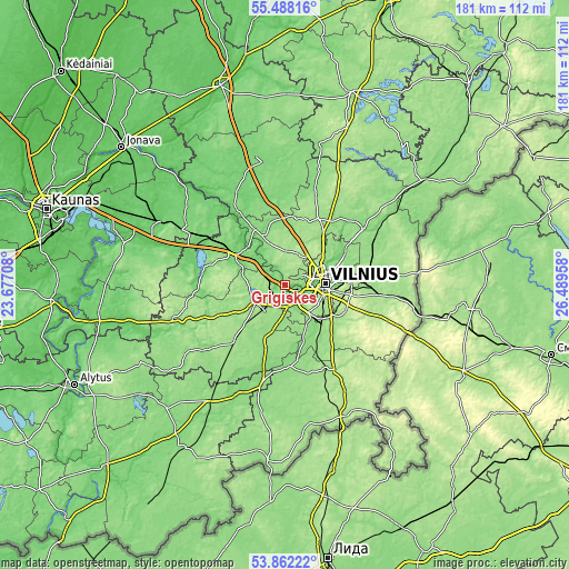 Topographic map of Grigiškės