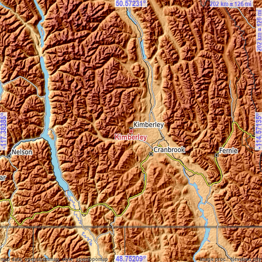 Topographic map of Kimberley