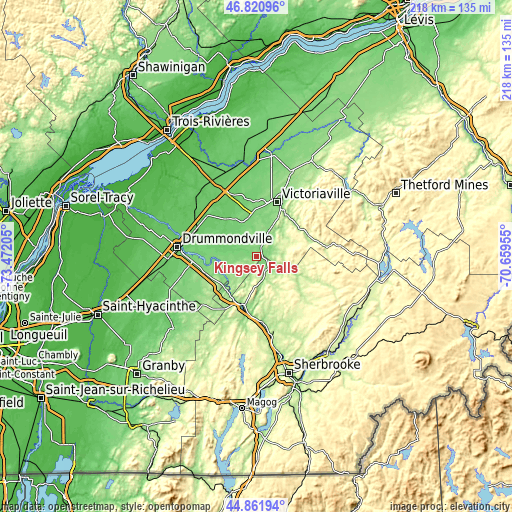 Topographic map of Kingsey Falls