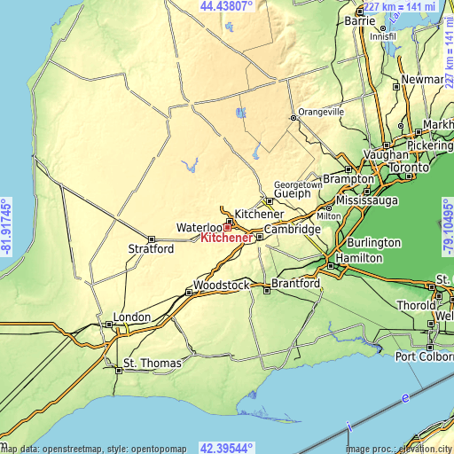 Topographic map of Kitchener