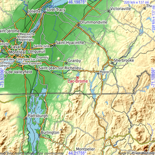 Topographic map of Lac-Brome