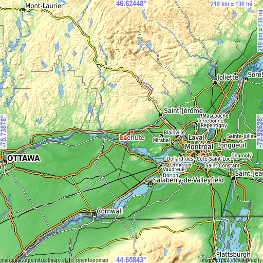 Topographic map of Lachute