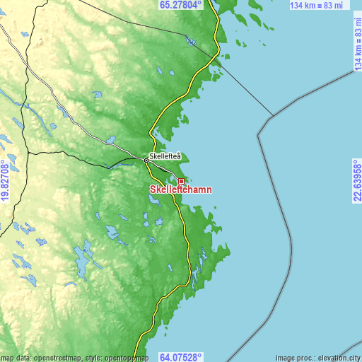 Topographic map of Skelleftehamn