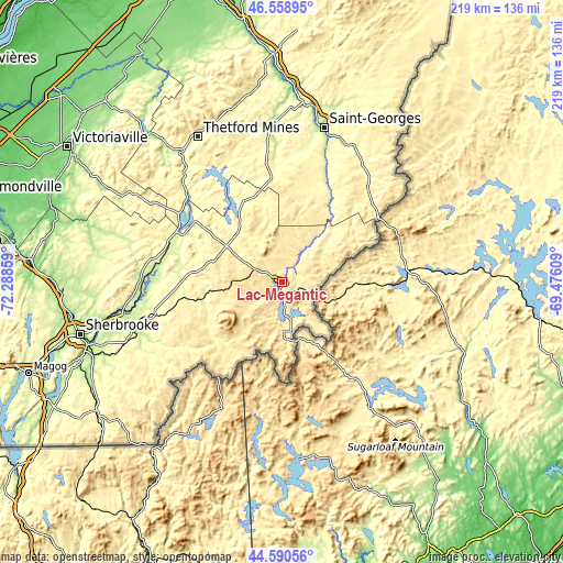 Topographic map of Lac-Mégantic
