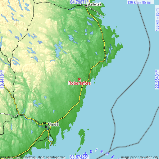 Topographic map of Robertsfors