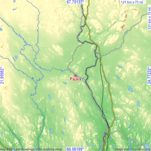 Topographic map of Pajala