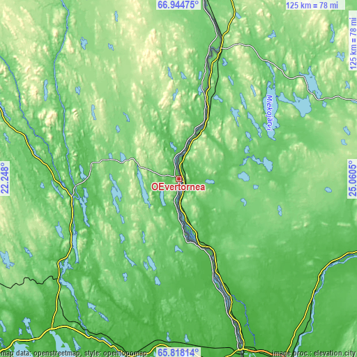 Topographic map of Övertorneå