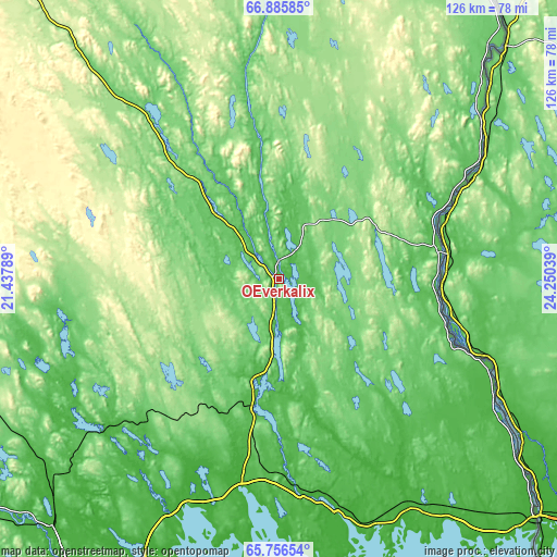 Topographic map of Överkalix