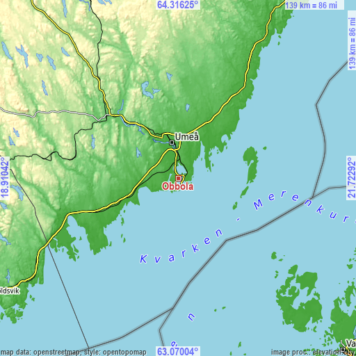 Topographic map of Obbola