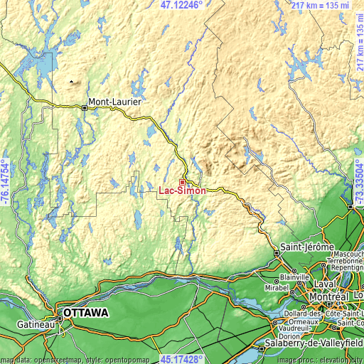 Topographic map of Lac-Simon