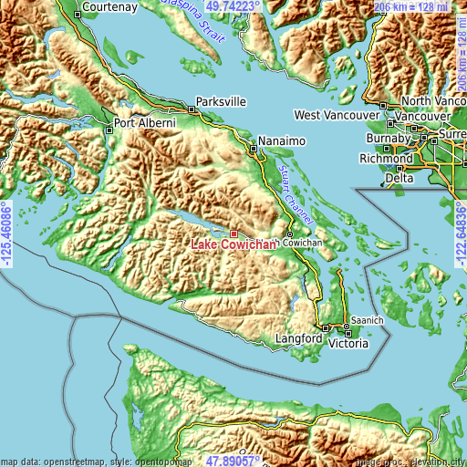 Topographic map of Lake Cowichan