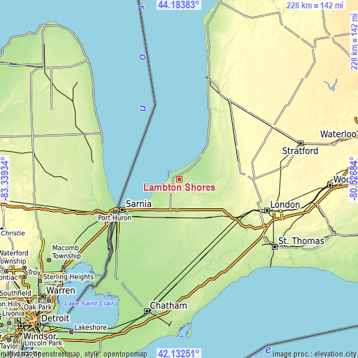 Topographic map of Lambton Shores