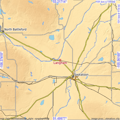 Topographic map of Langham