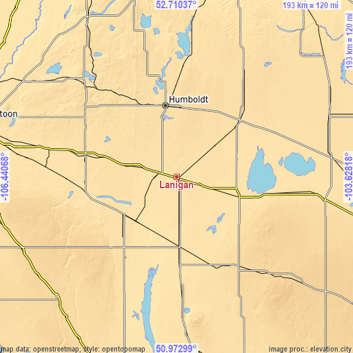 Topographic map of Lanigan