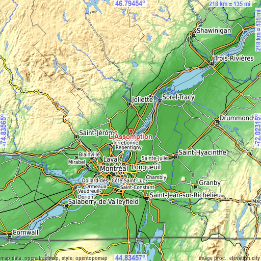 Topographic map of L'Assomption