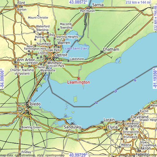 Topographic map of Leamington