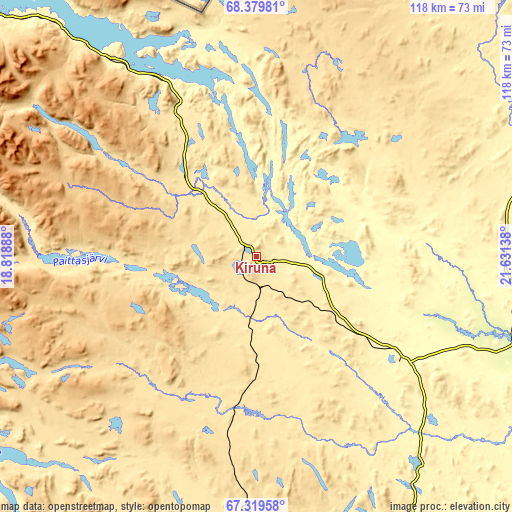 Topographic map of Kiruna