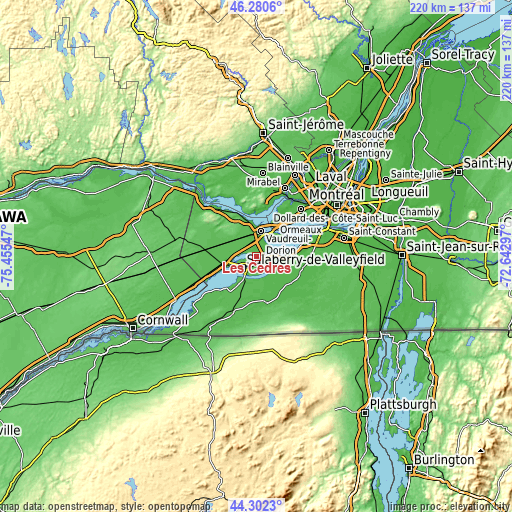Topographic map of Les Cèdres