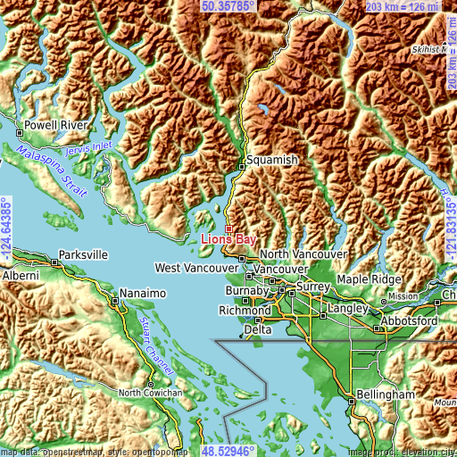 Topographic map of Lions Bay