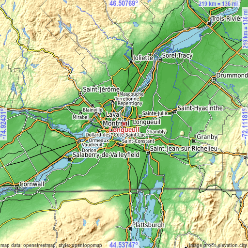 Topographic map of Longueuil