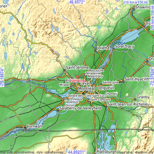 Topographic map of Lorraine