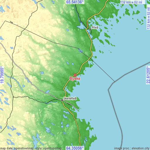 Topographic map of Byske