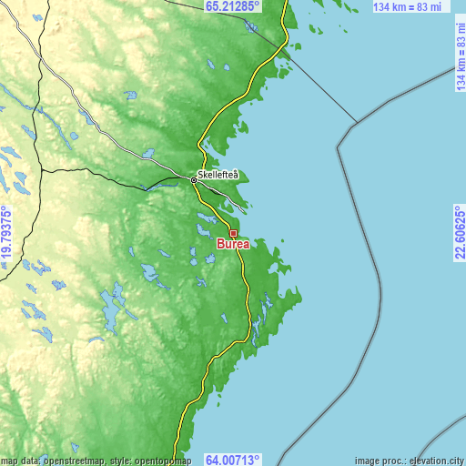 Topographic map of Bureå