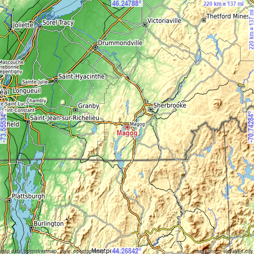 Topographic map of Magog