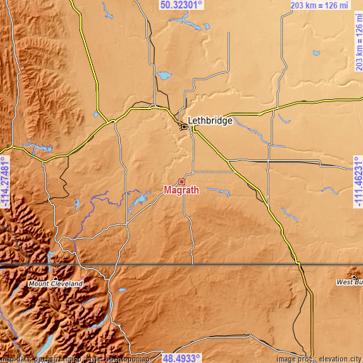 Topographic map of Magrath
