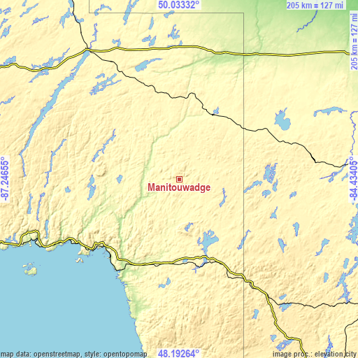 Topographic map of Manitouwadge