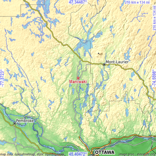 Topographic map of Maniwaki