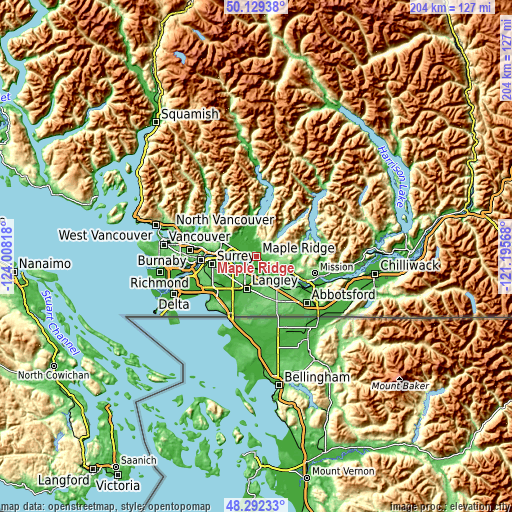 Topographic map of Maple Ridge