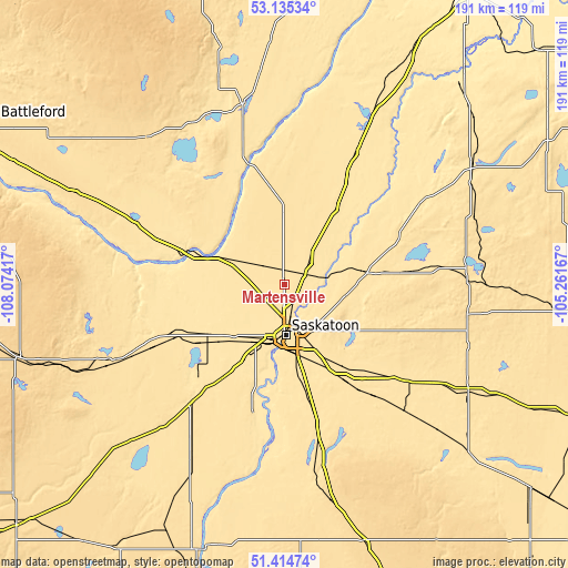 Topographic map of Martensville