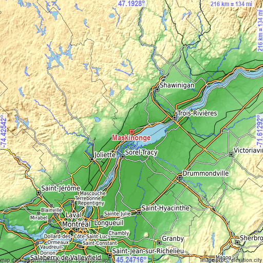 Topographic map of Maskinongé