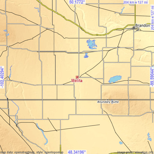 Topographic map of Melita