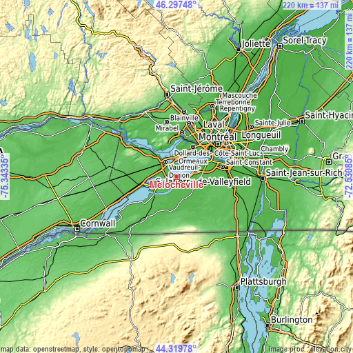 Topographic map of Melocheville