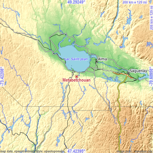 Topographic map of Métabetchouan